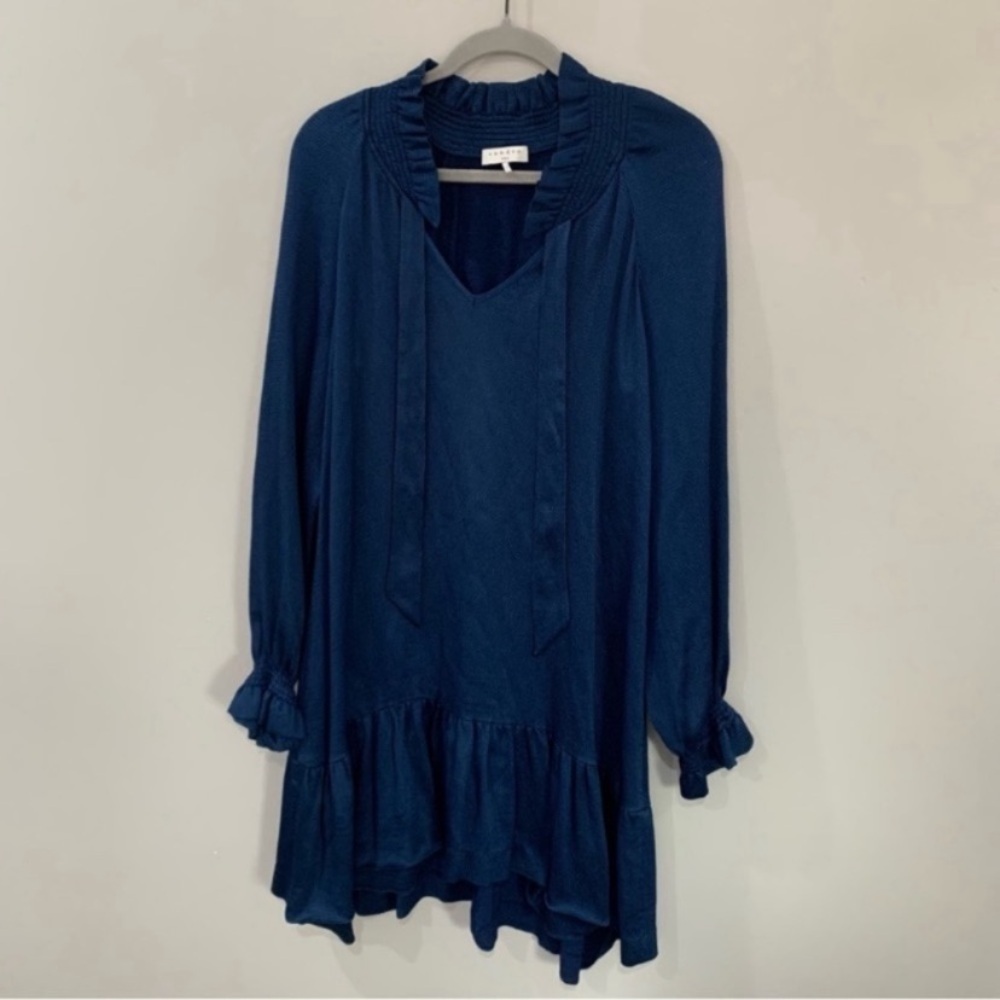 Sandro Dress Butterfly Frill Trim Mini Long Sleeve in Navy - Picture 4 of 10
